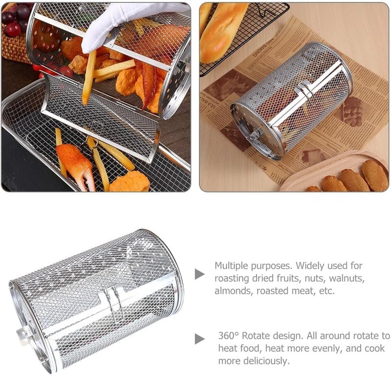 Grilldent Rotatable Grilled Cage Air Fryer Oven Basket,360 Degree Heating Rotating Cages Rotisserie Basket for Baking Nuts, Coffee Beans, Peanut or BBQ Roaster Tool, Food Grade Stainless Steel (180mm*300mm) - Image 3